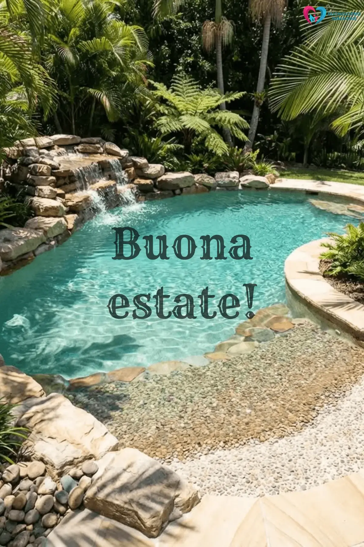 buongiorno estate luminoso piscina cascata palme giardino lussureggiante