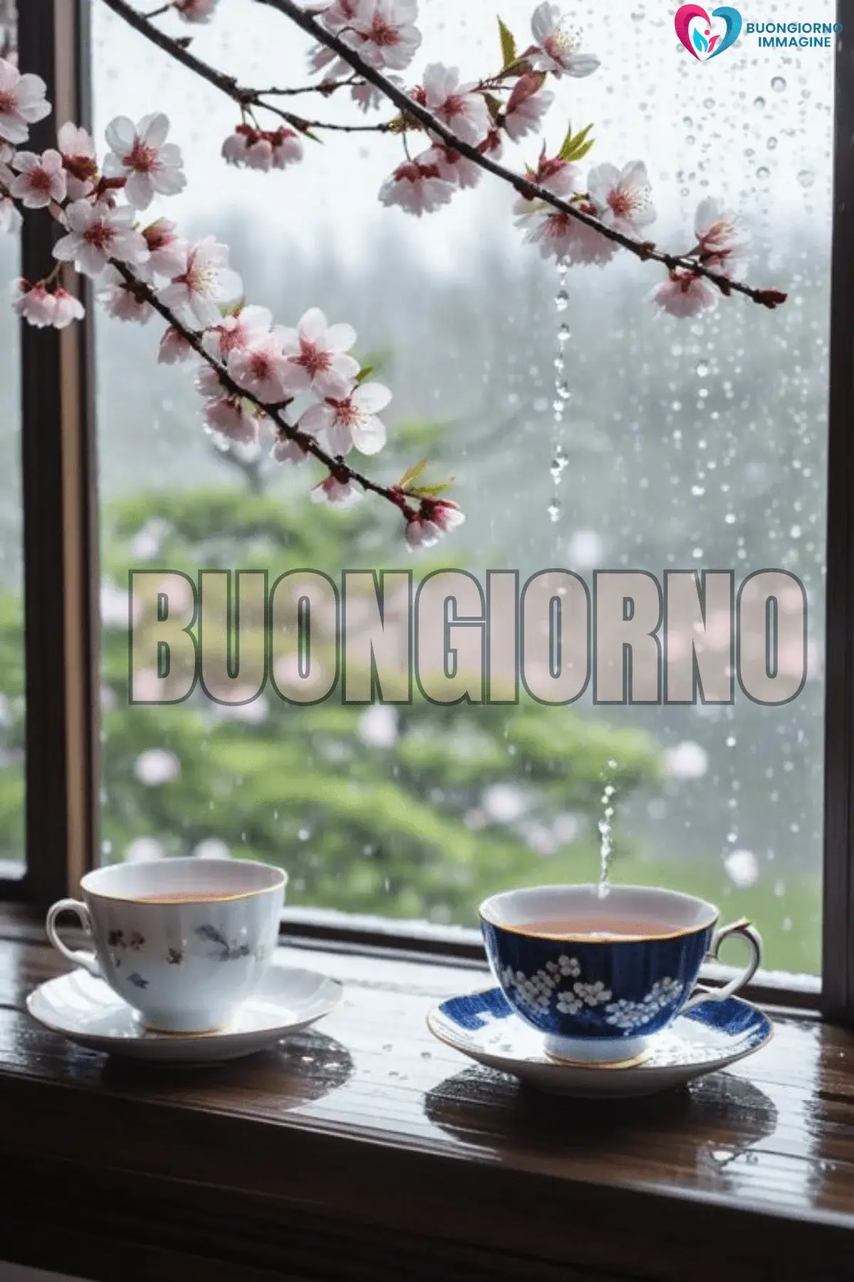 immagini buongiorno pioggia con natura verde bagnata
