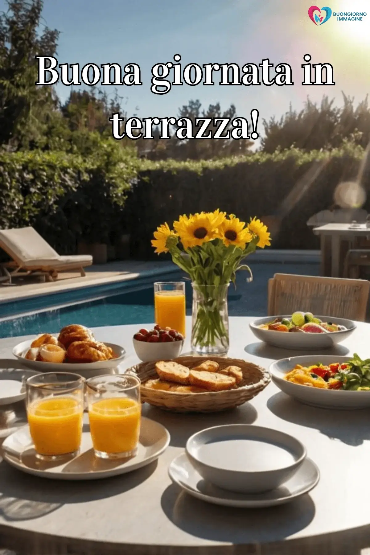 buongiorno estate whatsapp terrazza colazione piscina tavolo rilassante