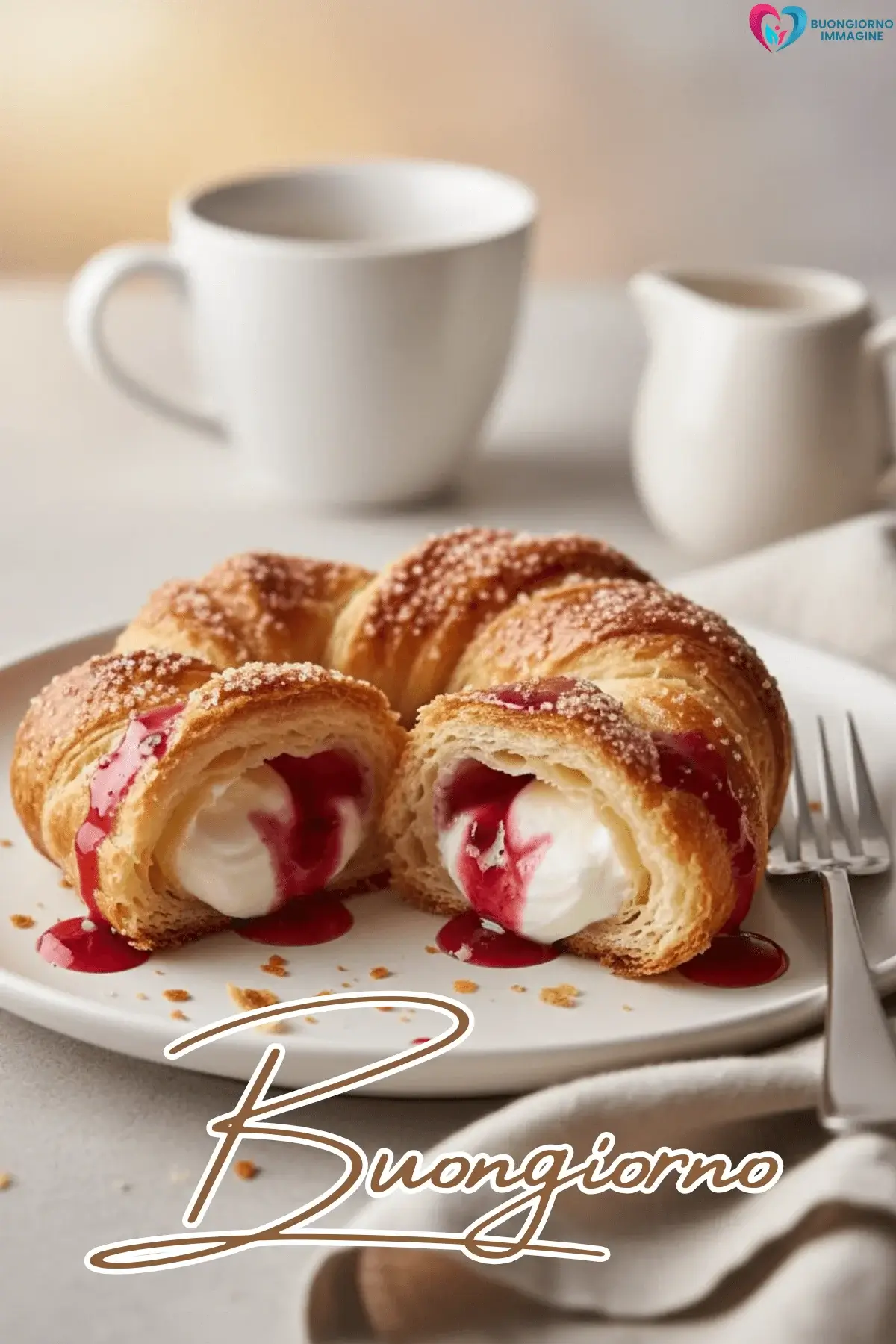 immagini colazione italiana con croissant e caffè