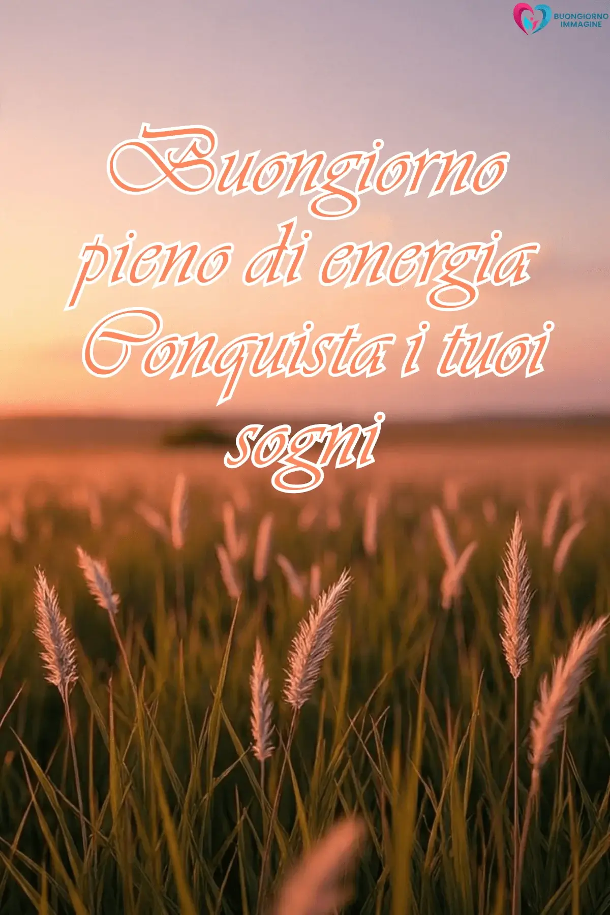 Campo di grano dorato al tramonto con frase motivazionale, frasi del buongiorno bellissime, immagini gratis per WhatsApp