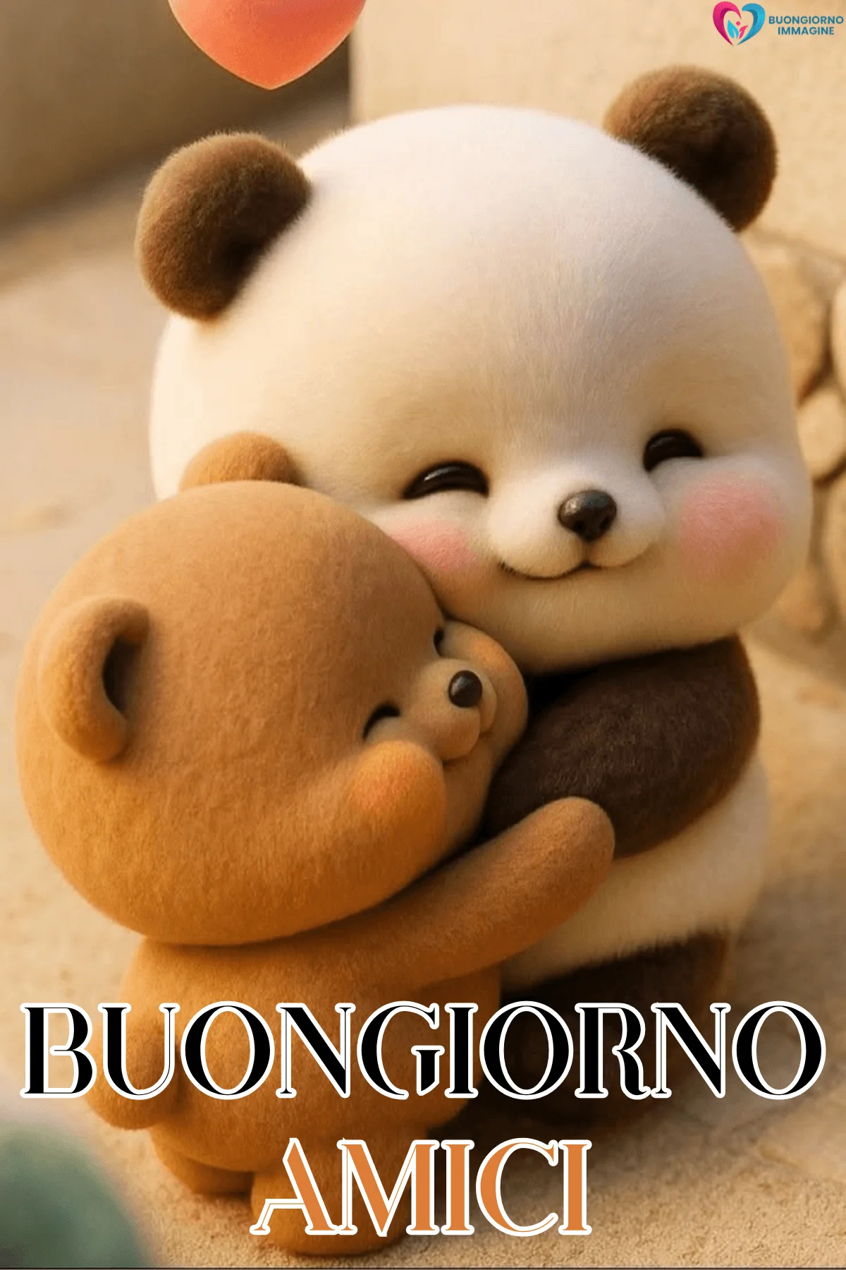 Orsetti kawaii che si abbracciano teneramente, buongiorno amici immagini gratis per WhatsApp