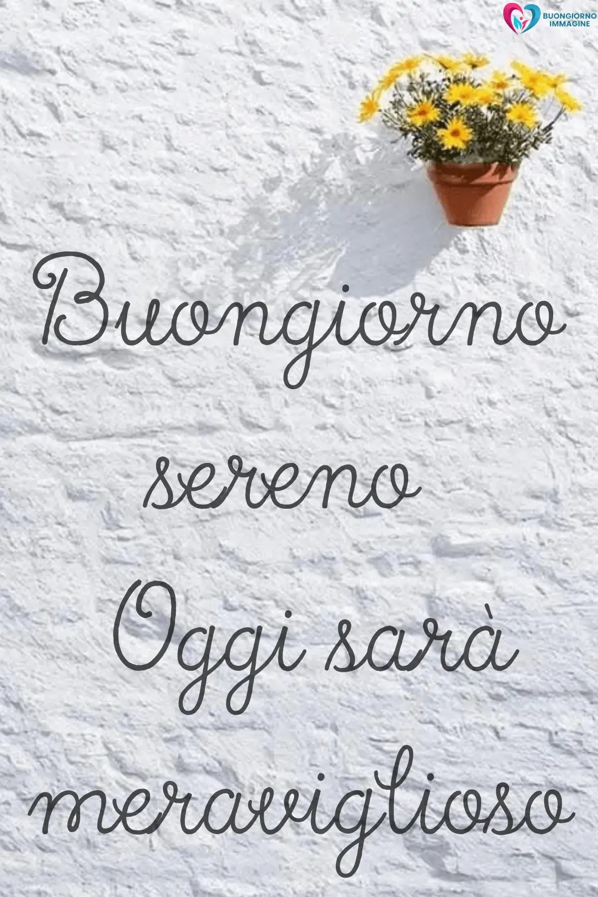 Vaso di fiori gialli su muro bianco con frasi buongiorno bellissime immagini gratis per WhatsApp