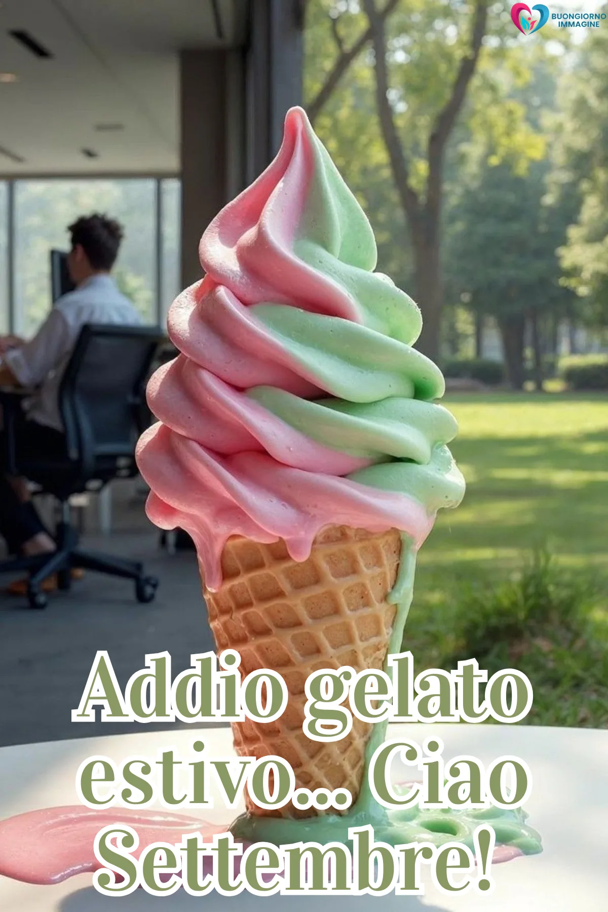 buon settembre simpatico - gelato colorato piange addio estate ciao settembre - immagini nuove gratis per WhatsApp