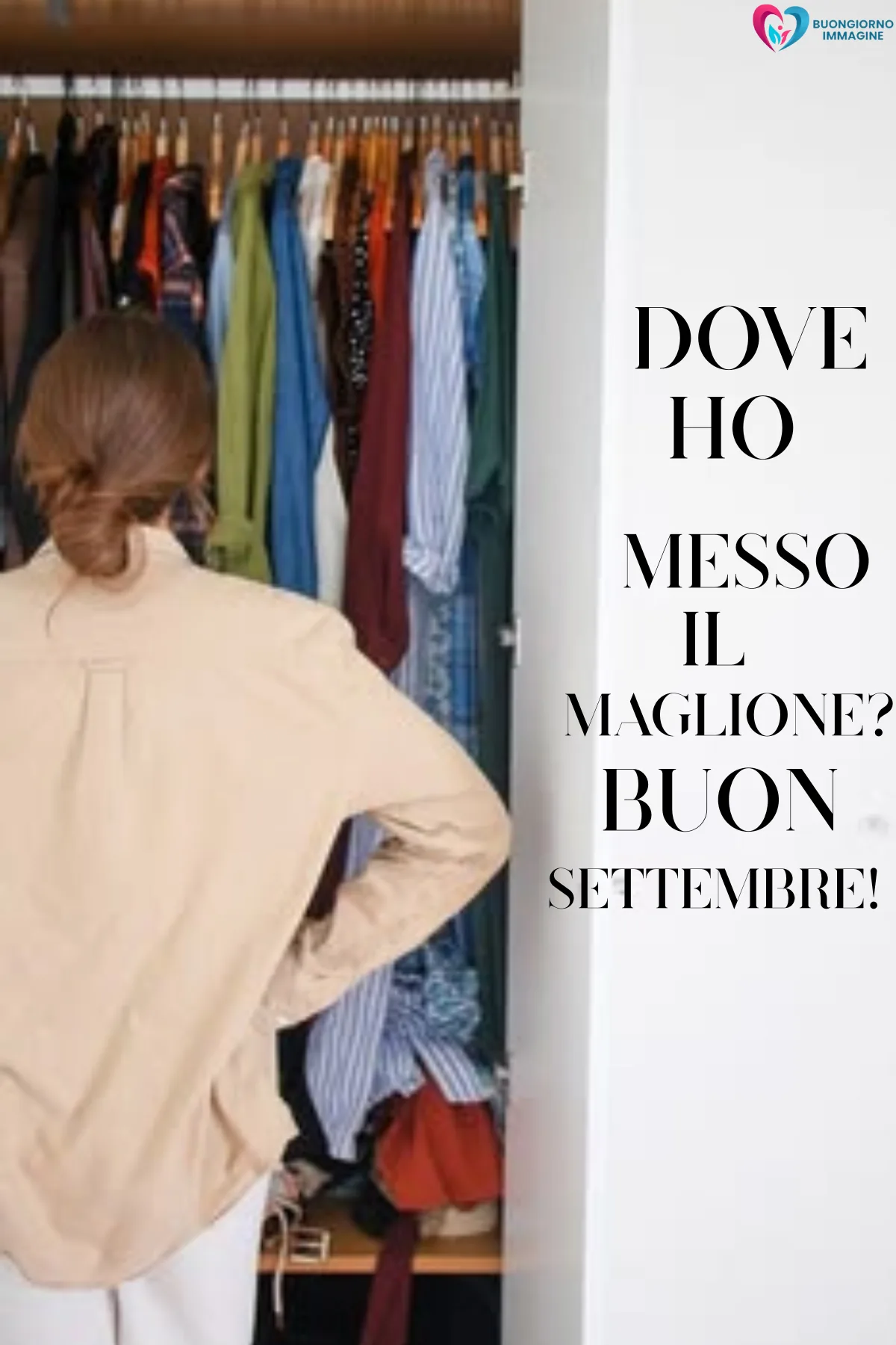 donna cerca maglione nascosto tra mille vestiti appesi - buongiornoimmagine.it - settembre 2026