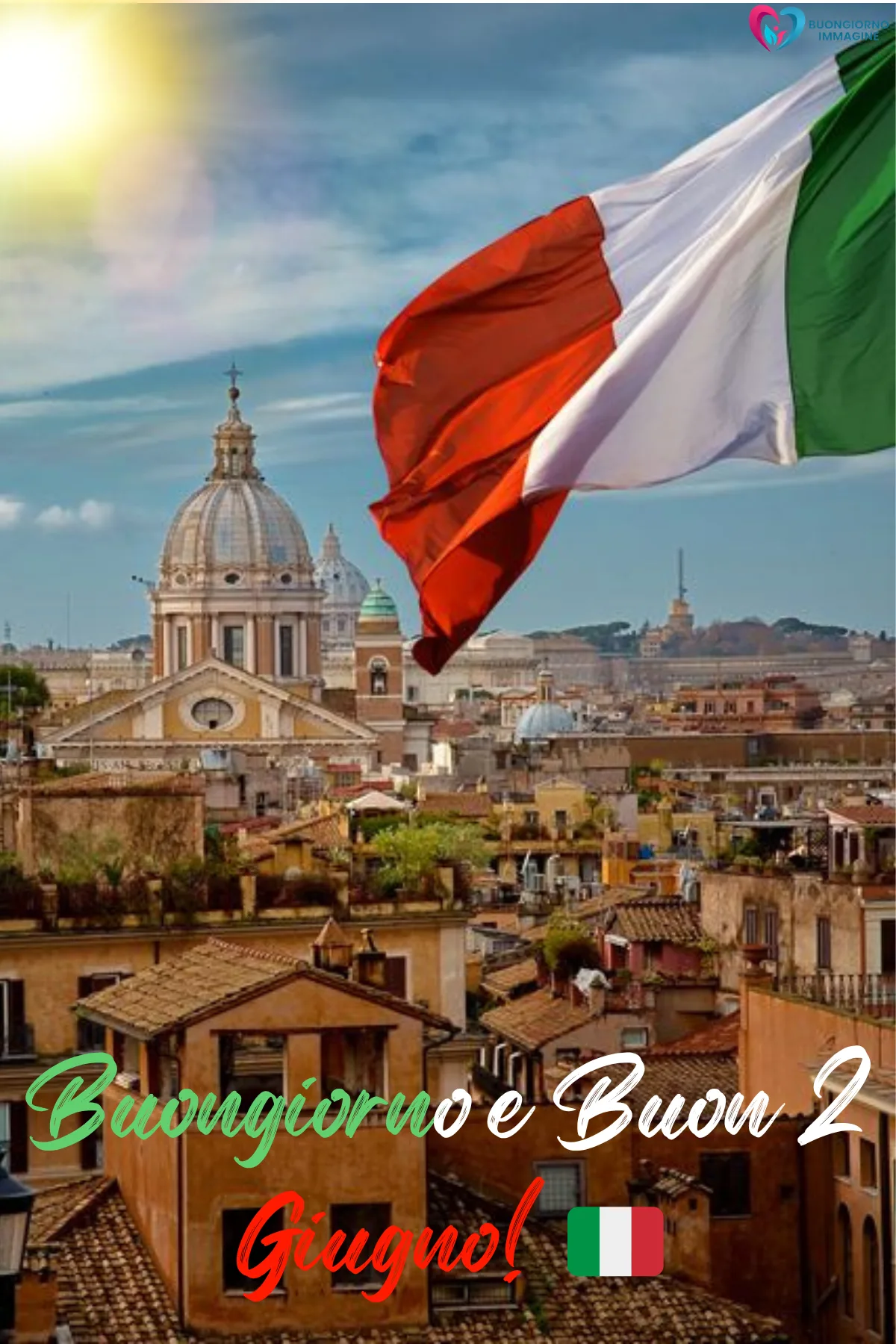 buongiorno 2 giugno festa della repubblica con finestra aperta e luce calda
