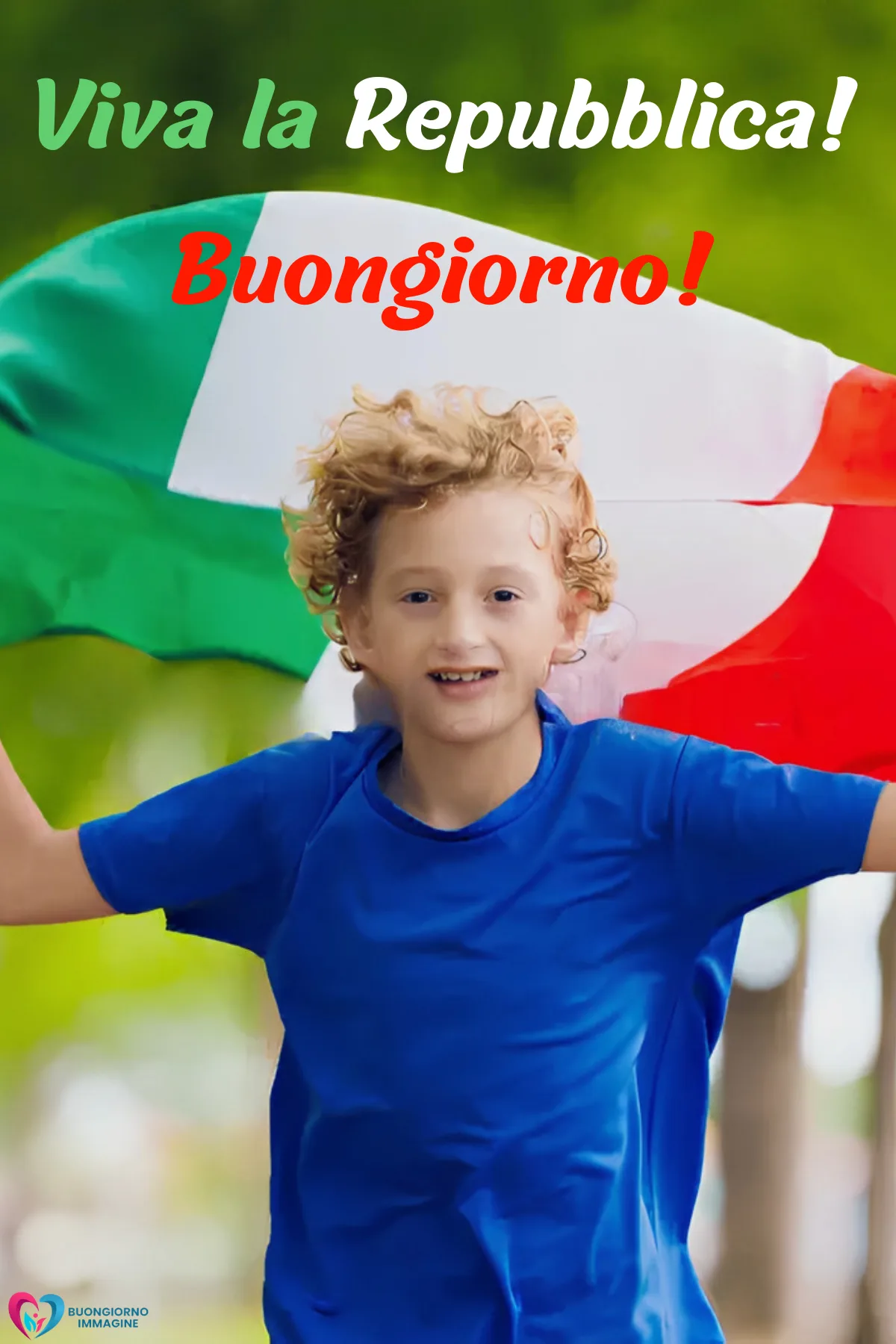 buongiorno 2 giugno festa della repubblica con cielo azzurro e nuvole rosa