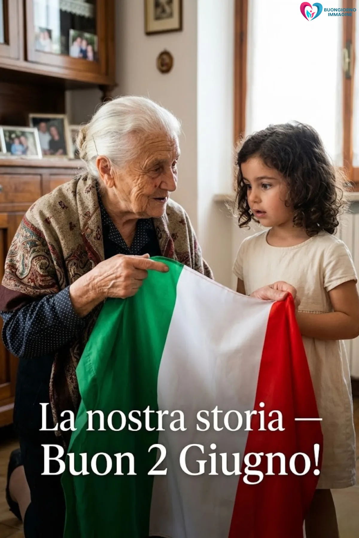 buongiorno 2 giugno festa della repubblica con finestra aperta e luce calda