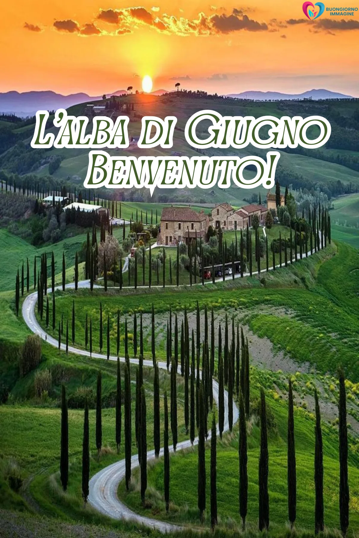 buongiorno benvenuto giugno immagini con giardino fiorito e farfalle