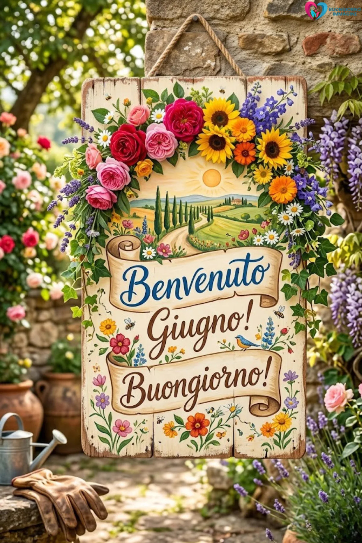 buongiorno benvenuto giugno immagini con montagne e nebbia leggera