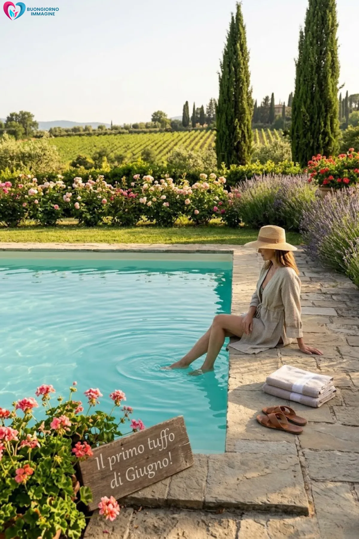 buongiorno benvenuto giugno immagini con terrazza e colazione italiana