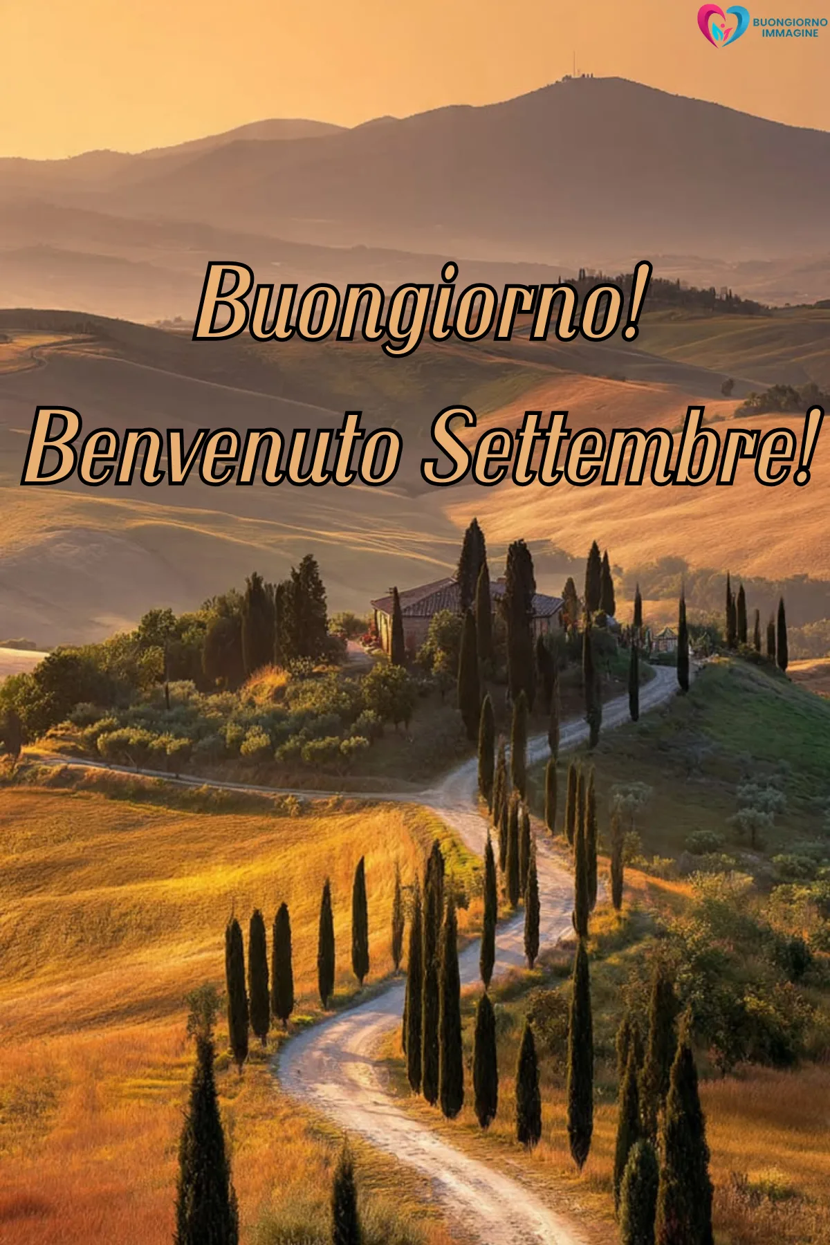paesaggio toscano con cipressi colline dorate e casale - buongiornoimmagine.it - settembre 2026