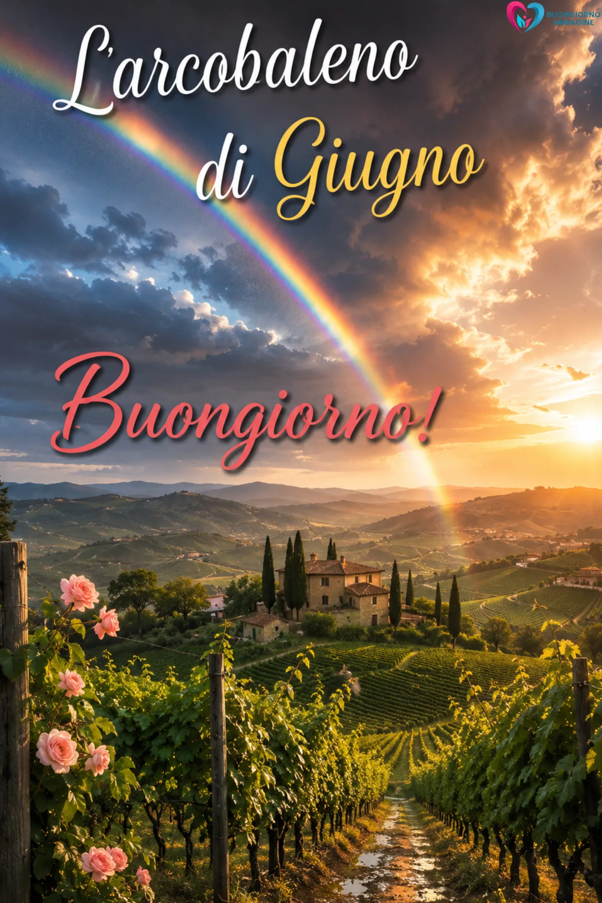 buongiorno buon primo giugno immagini con bouquet di rose fresche