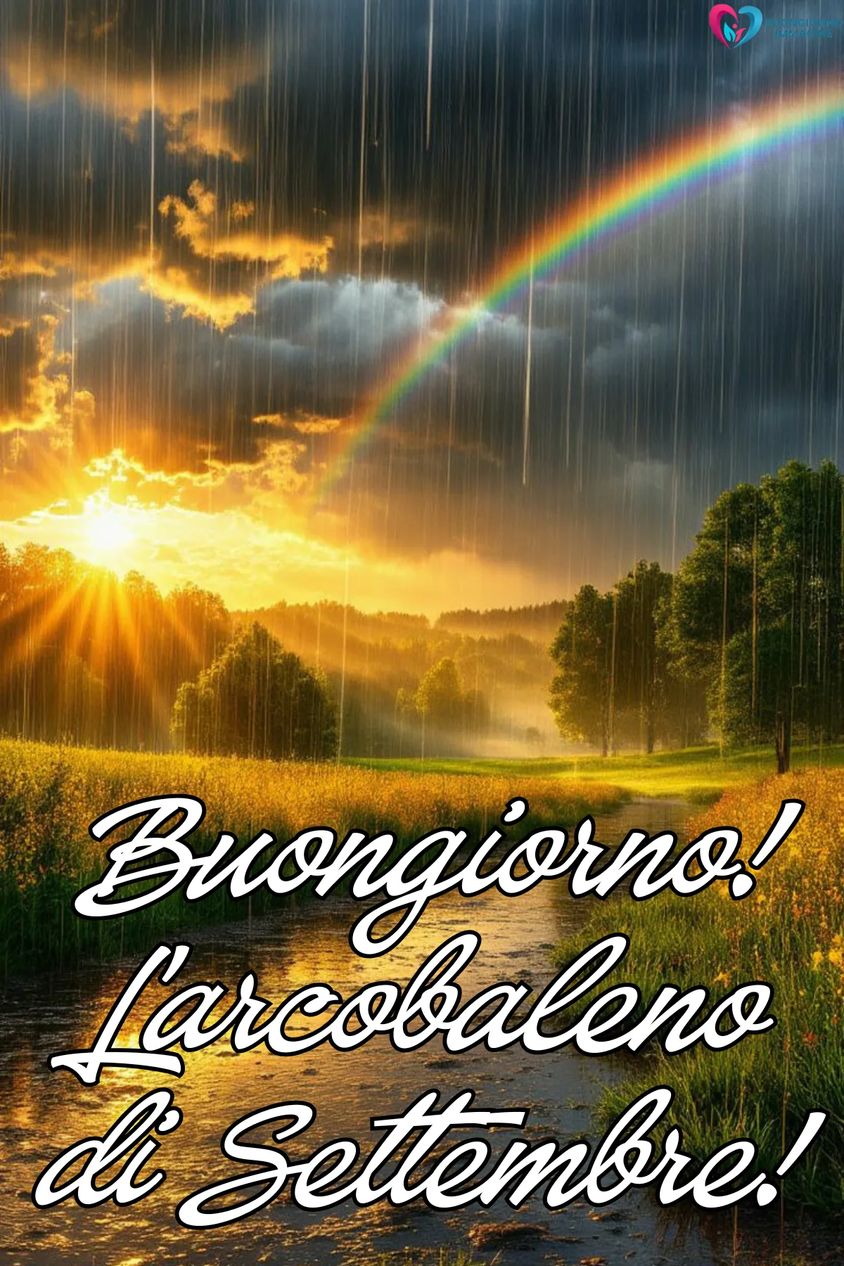 arcobaleno su paesaggio piovoso con luce dorata settembrina - buongiornoimmagine.it - settembre 2026