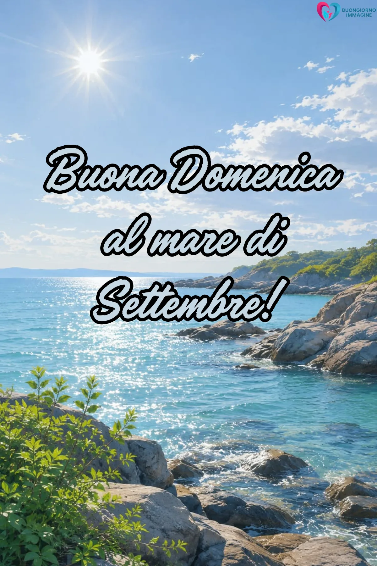 buona domenica di settembre - costa rocciosa mare turchese sole splendente cielo azzurro - immagini nuove gratis per WhatsApp