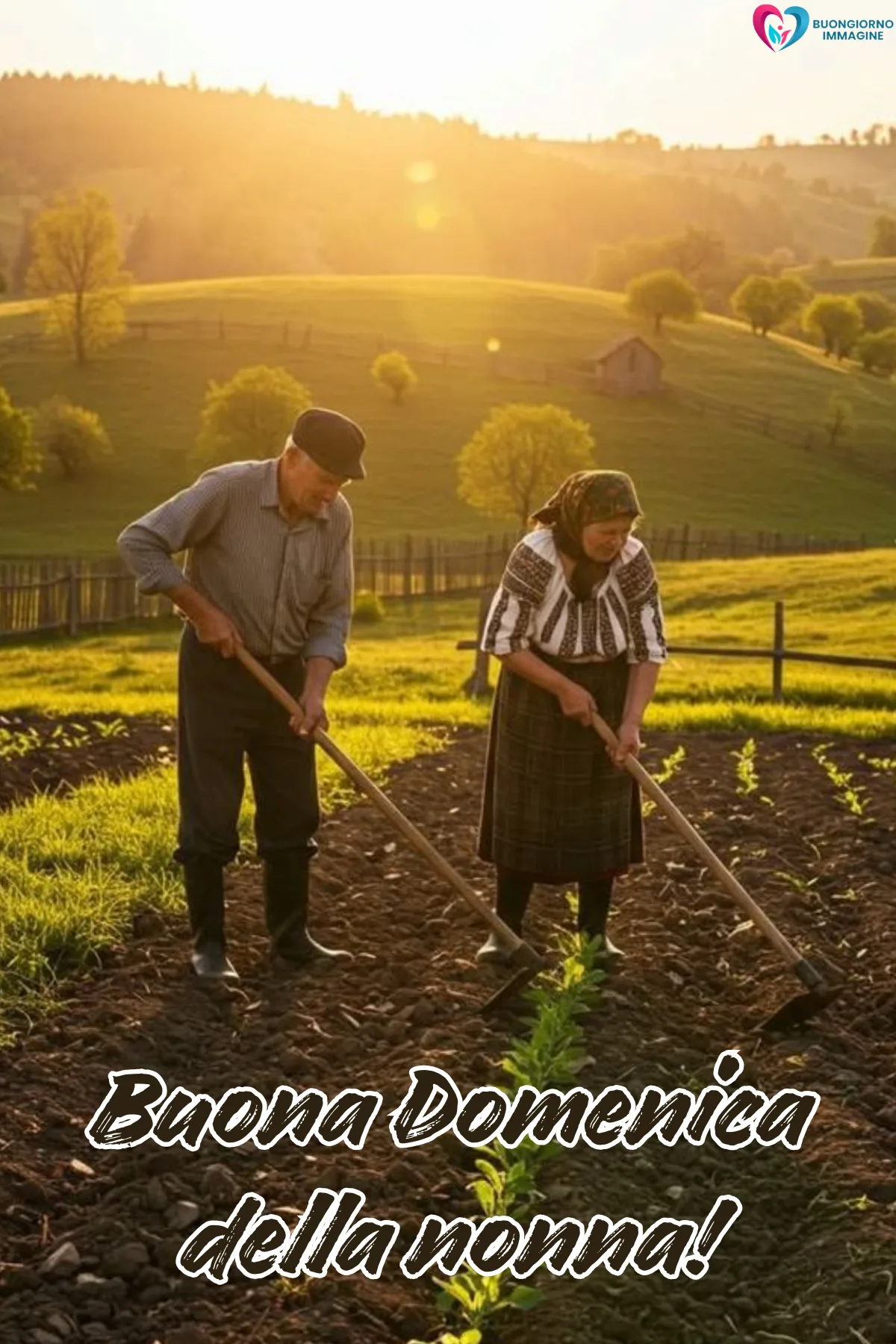 anziani contadini zappano campo al tramonto dorato campagna - buongiornoimmagine.it - settembre 2026