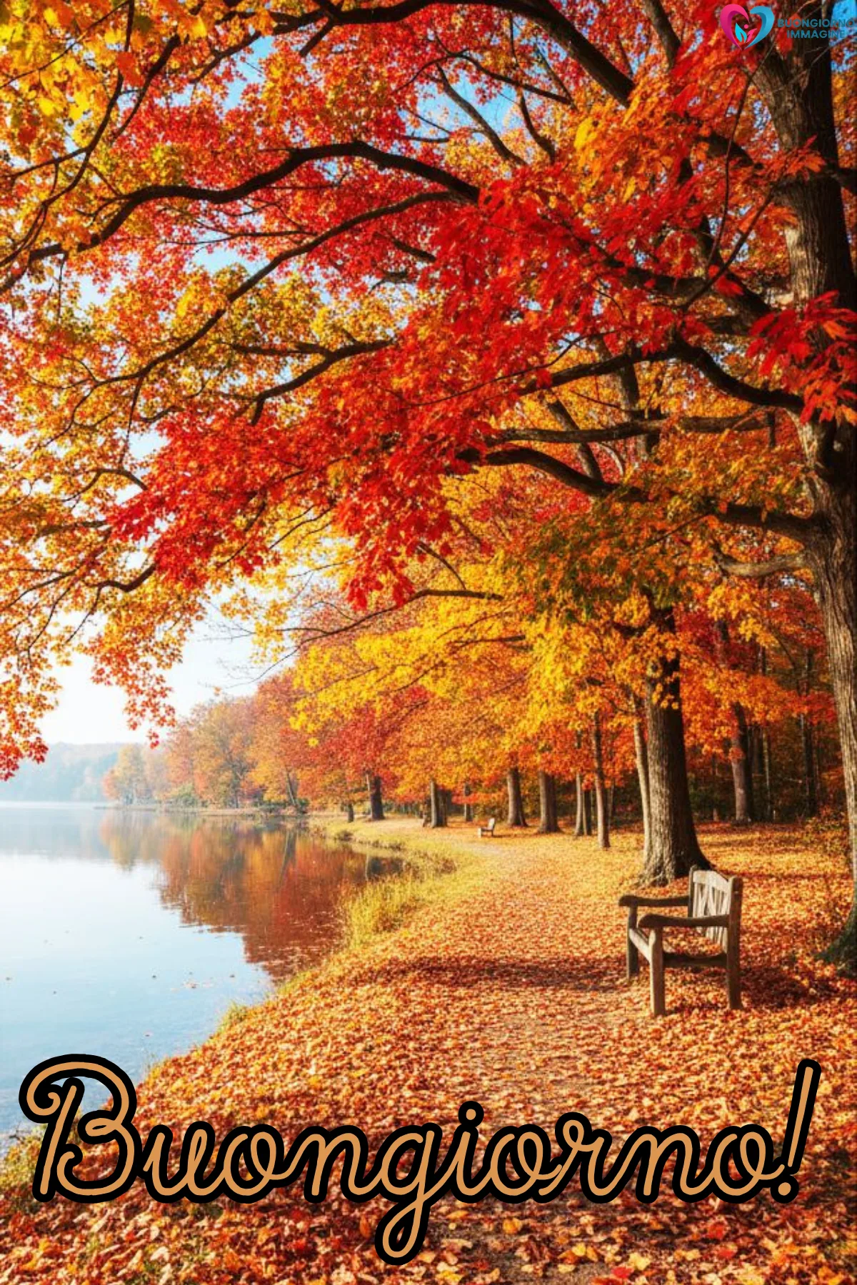 paesaggio autunnale lacustre con panchina solitaria tono sereno - buongiornoimmagine.it - settembre 2026