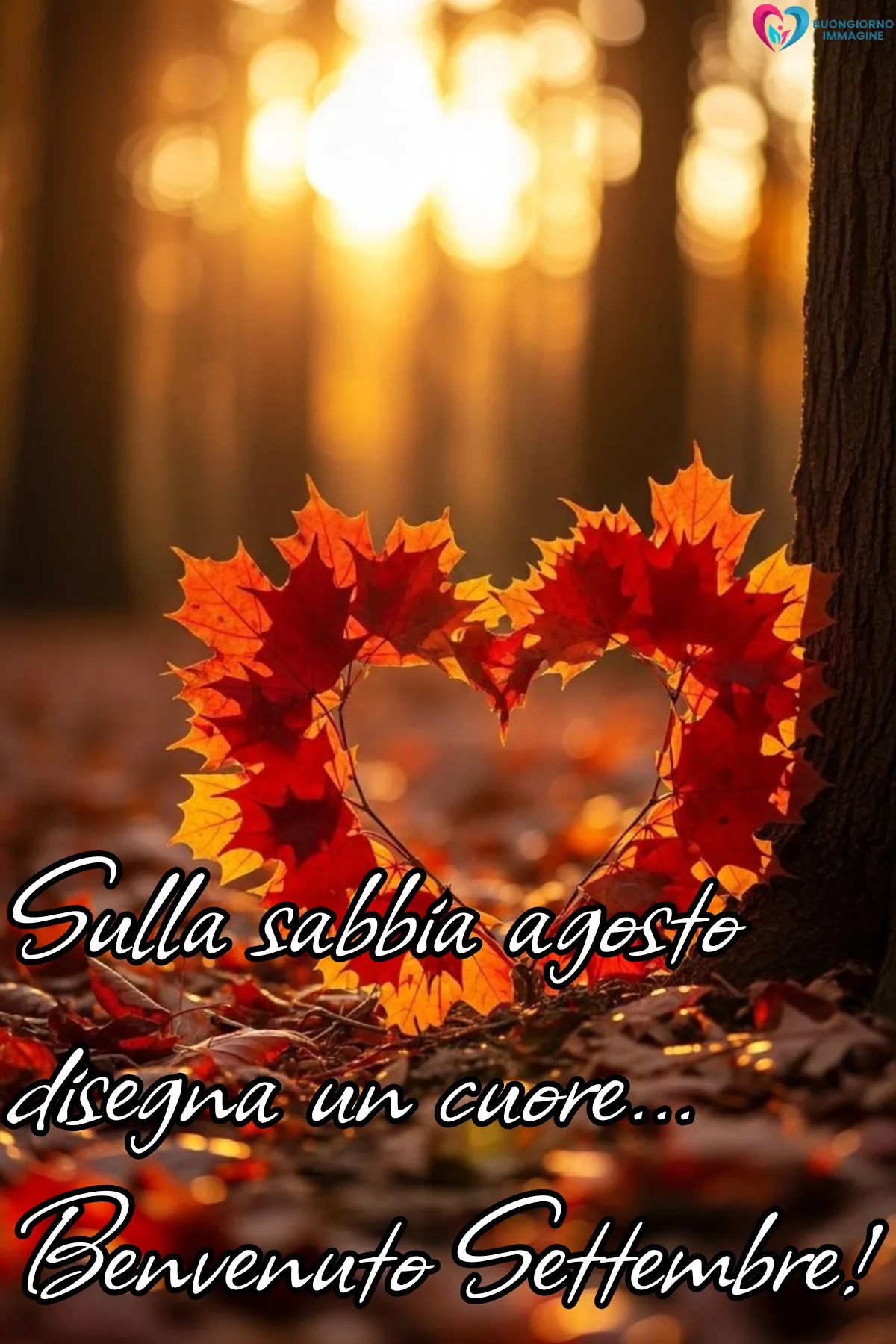 immagini settembre gratis per whatsapp - foglie autunnali rosse cuori settembre - immagini nuove gratis per WhatsApp