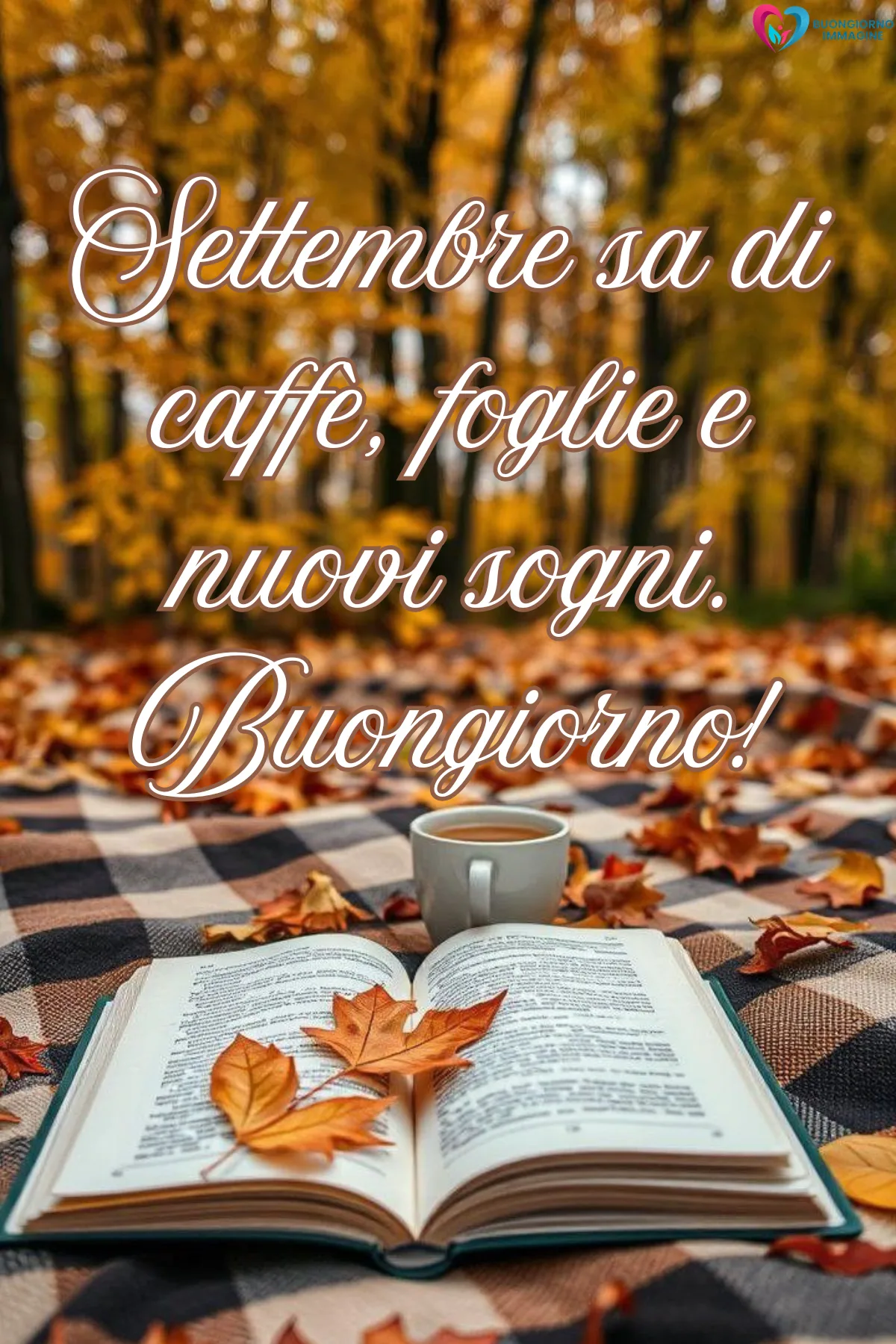 buon settembre - atmosfera autunnale caffè libro foglie sogni settembre sereno - immagini nuove gratis per WhatsApp