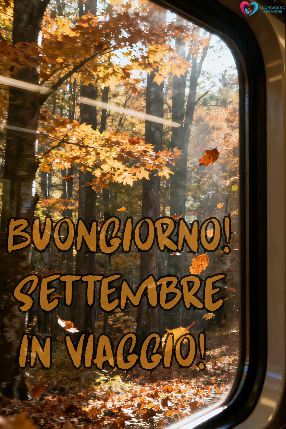 immagini settembre gratis per whatsapp - finestra treno con foresta autunnale foglie - immagini nuove gratis per WhatsApp