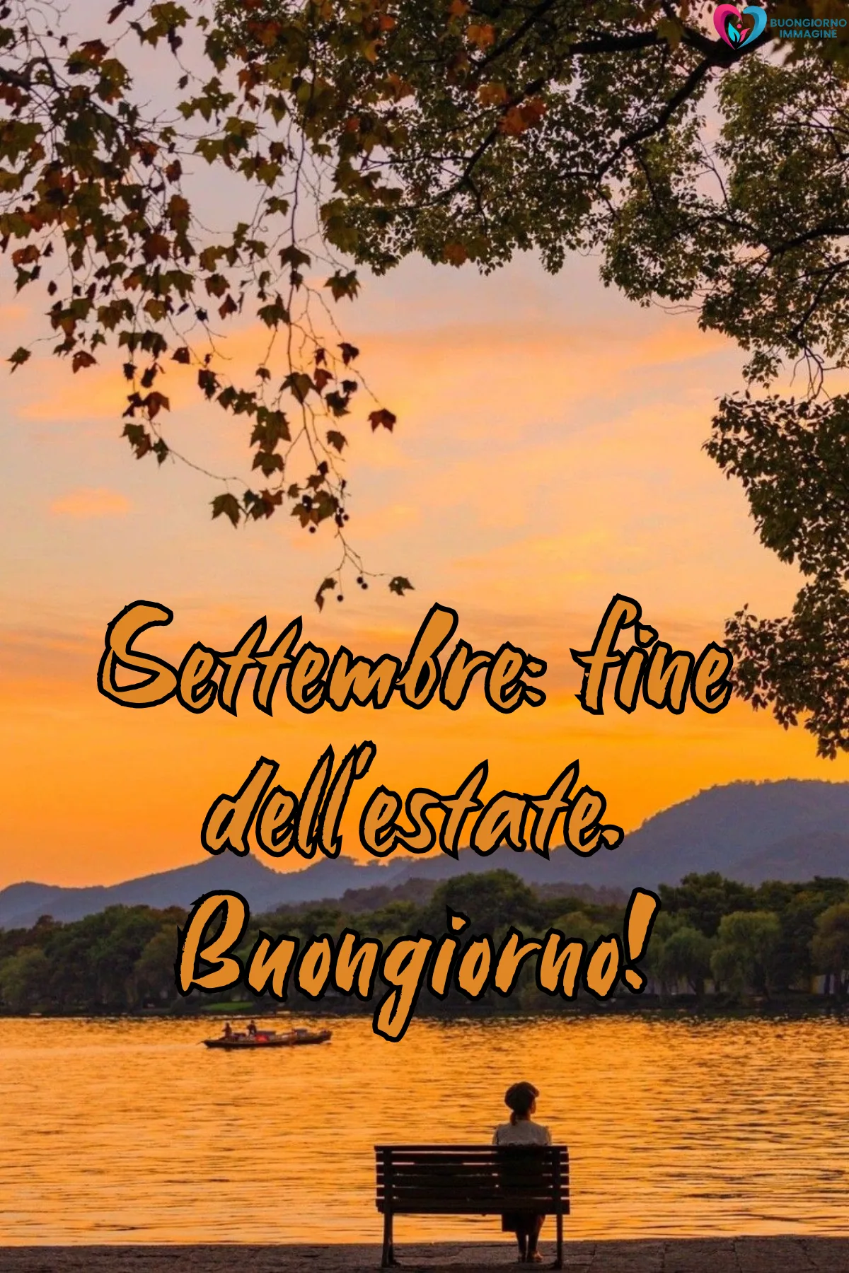 persona su panchina al tramonto dorato con lago - buongiornoimmagine.it - settembre 2026